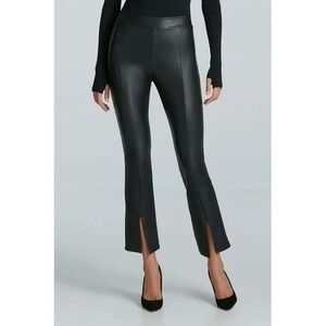 Paige Faux Leather Pants Black Cropped Flare Front Slit Sz 6 NWT Night Out Fall